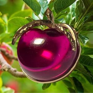 Vintage Sarah Coventry Pink-Red Lucite Apple Brooch 1 1/4”.